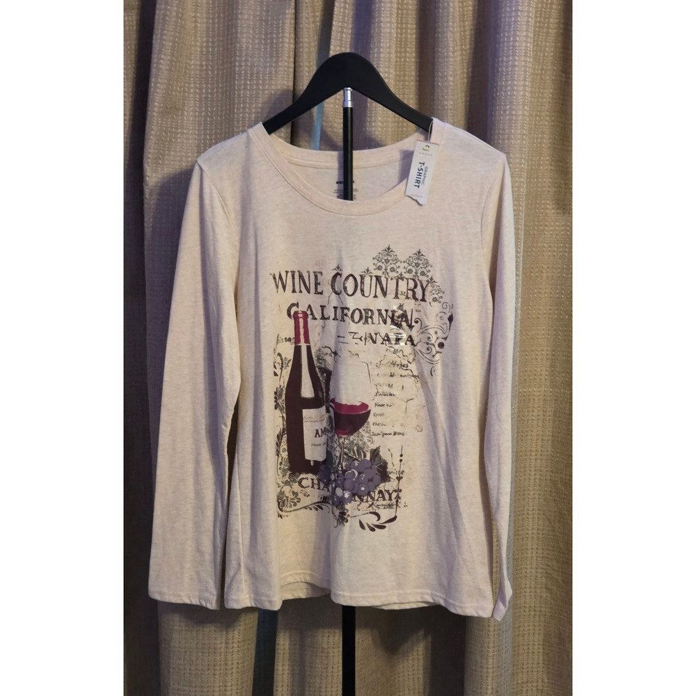 NWT Wine Country Napa Graphic Long Sleeve T-Shirt Women's Size Medium Tan